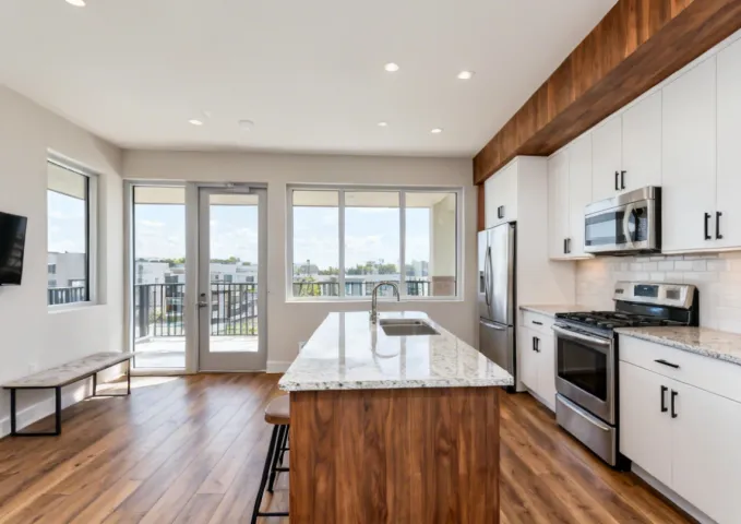 Multifamily apartment with MSI LVP flooring and quartz countertop