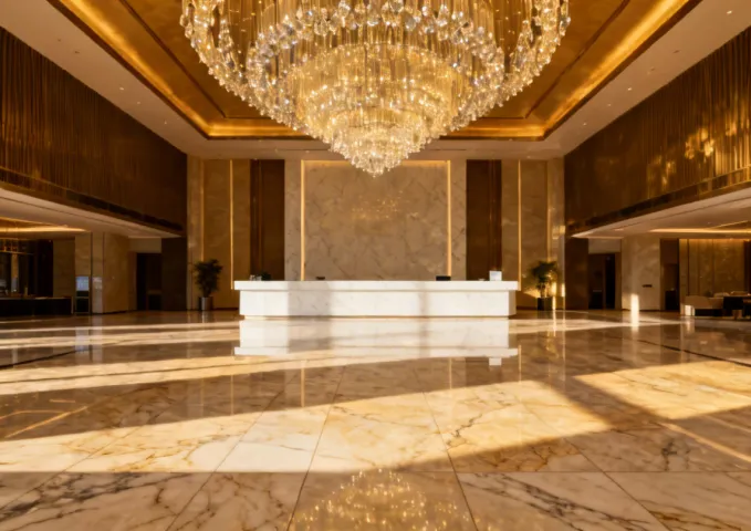Hospitality lobby with MSI large-format porcelain tile
